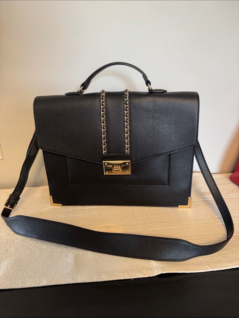 Aldo Black Satchel with Gold Chain and Lock